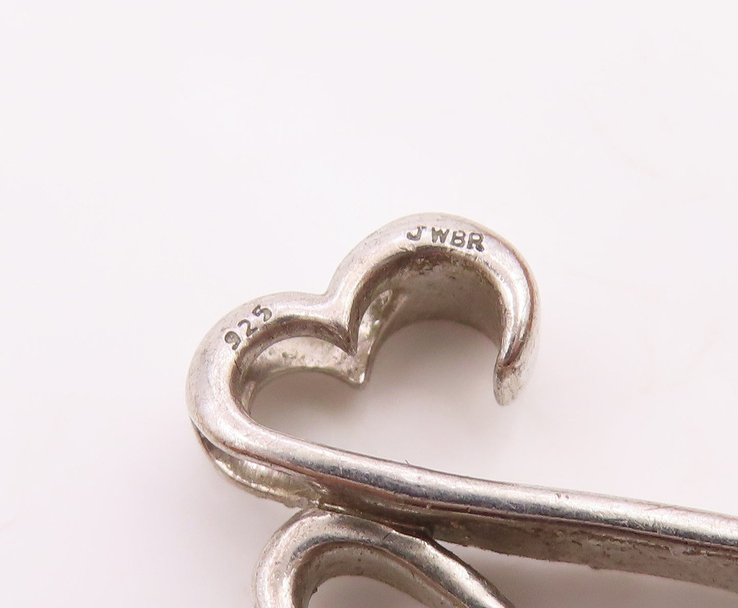 925 Silver   Vintage Genuine Diamonds Open Ends Love Heart Pendant  PT20620