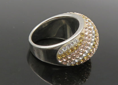 JACMEL 925 Silver  Vintage Shiny Crystal Striped Dome Band Ring Sz 8  RG21954