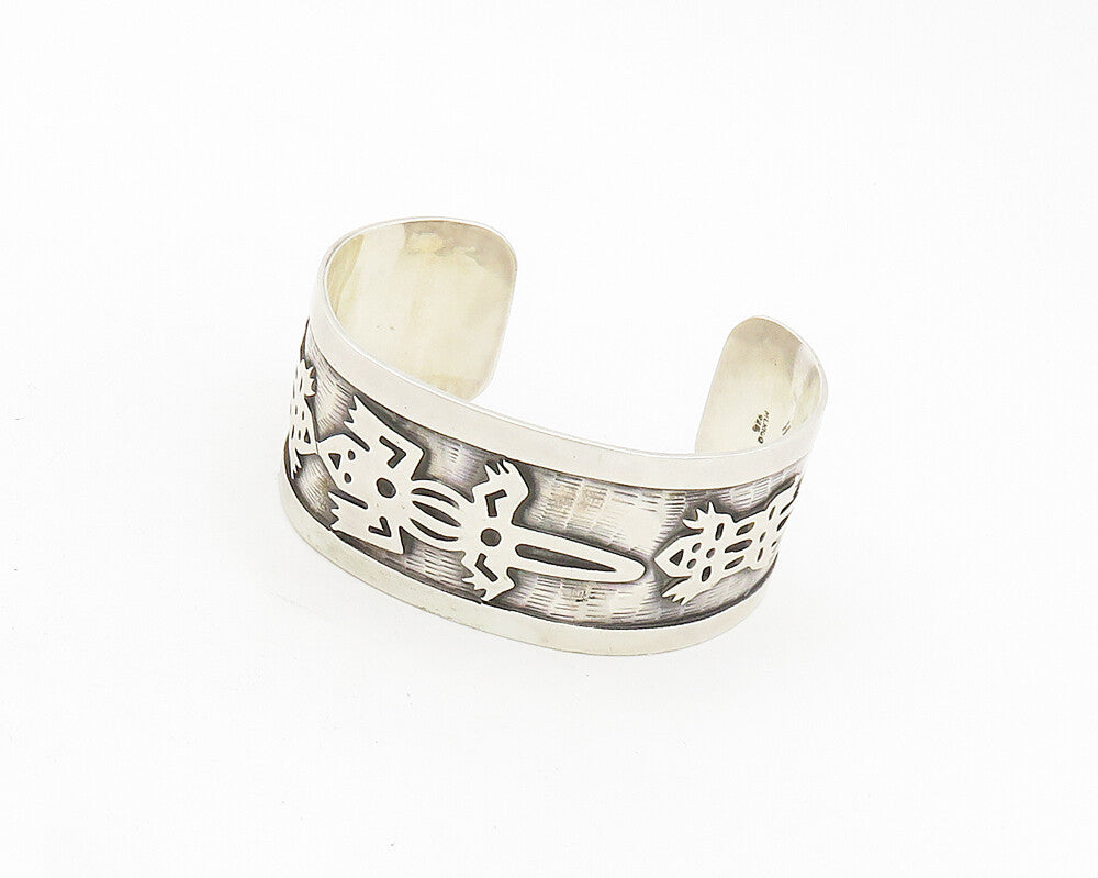 HOB MEXICO 925 Silver  Vintage Shiny Lizard Pattern Cuff Bracelet  BT7529