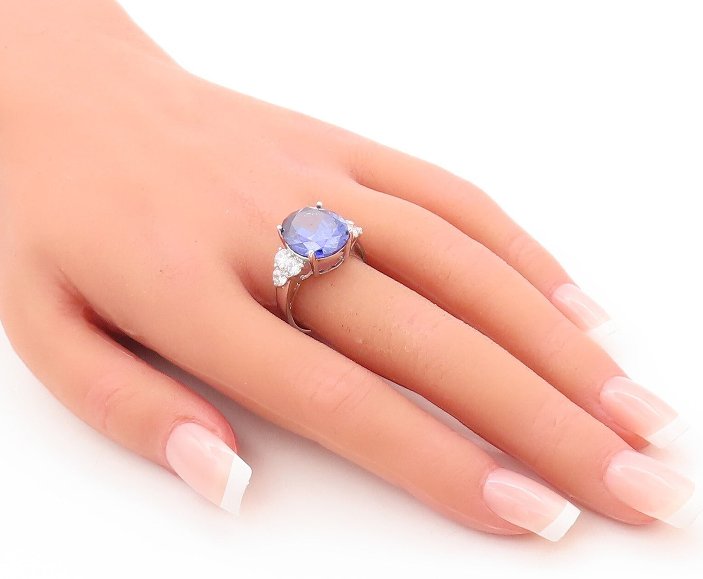 925 Sterling Silver Vintage Ring Round Cut Blue & White CZ  Sz 7  RG29693
