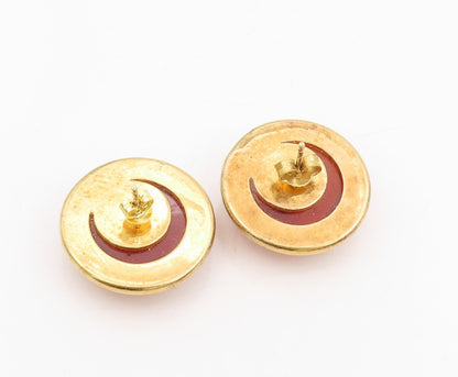 925 Sterling Silver Vintage Earrings Gold Plated Cabochon Amber Studs  EG13795
