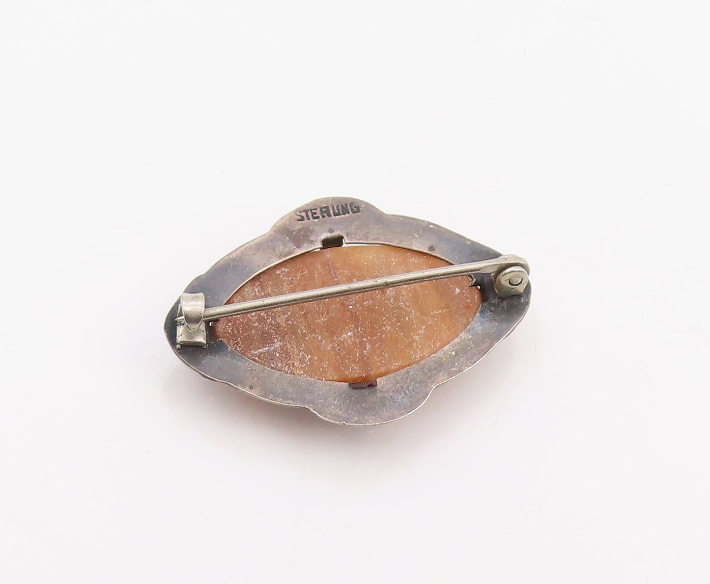 925 Sterling Silver Vintage Brooch Pin Cabochon Agate Victorian Flower  BP12300