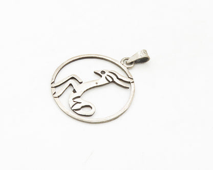 MEXICO 925 Sterling Silver  Vintage Prancing Deer Etched Pendant  PT14302
