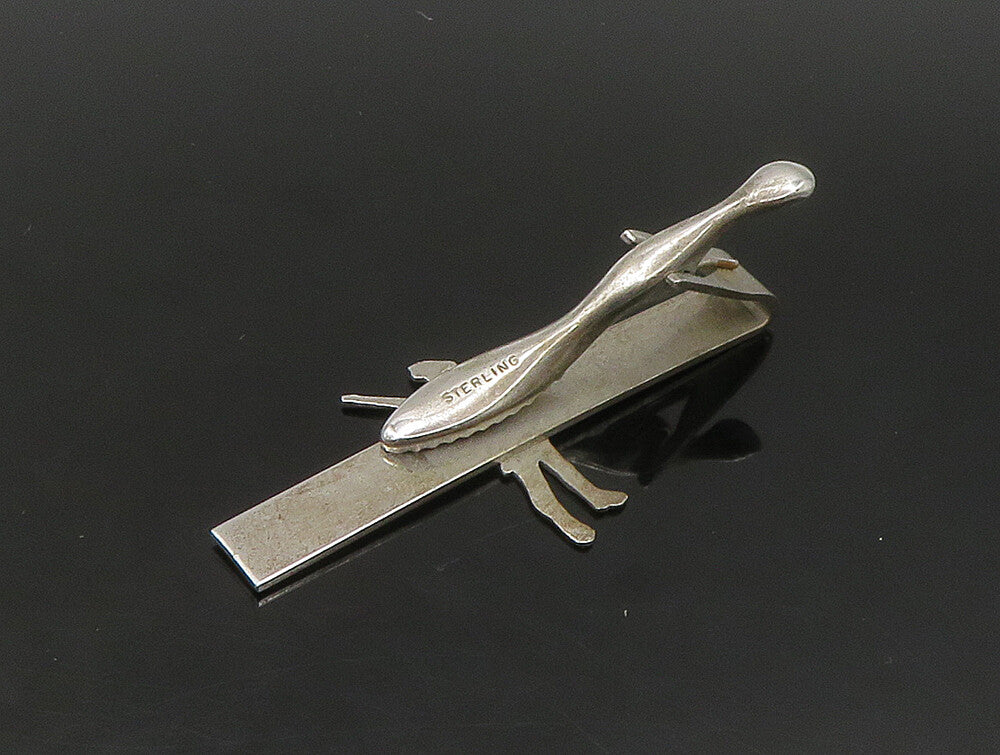 925 Sterling Silver  Vintage Shiny Army Solider With Rifle Tie Clip  TR3262