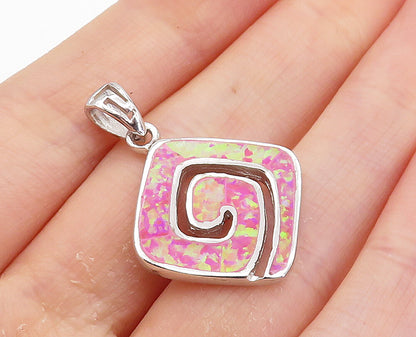 925 Sterling Silver  Inlaid Pink Fire Opal Shiny Spiral Design Pendant  PT6026