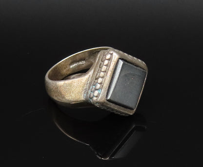 925 Silver  Vintage Diamond Shaped Hematite Dotted Detail Ring Sz 7  RG25796