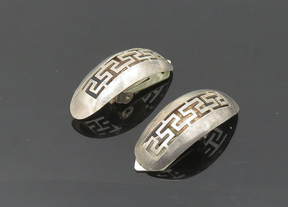 925 Sterling Silver  Vintage Open Greek Key Dome Non Pierce Earrings  EG10114
