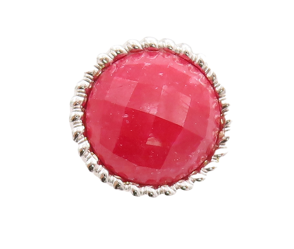925 Sterling Silver Vintage Ring Fence Shape Carved Red Gemstone  Sz 7  RG29836