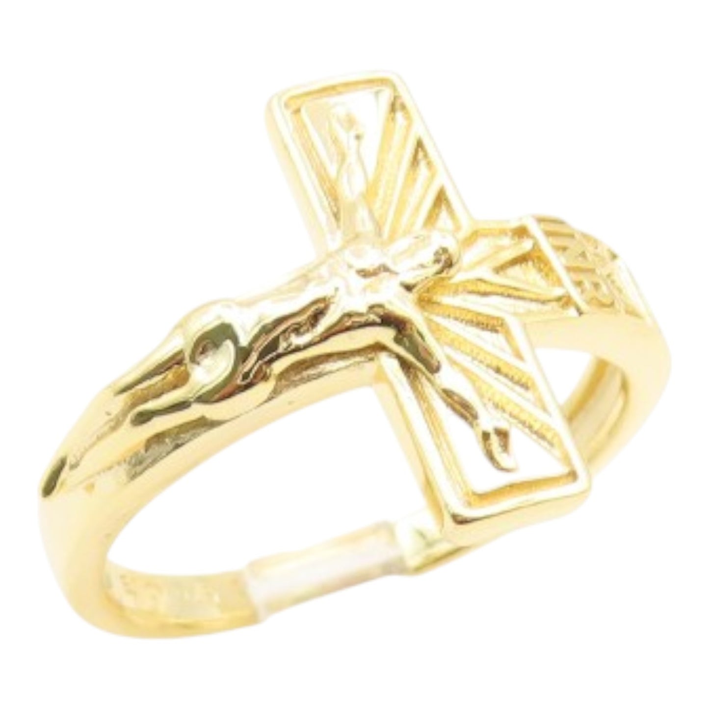 925 Sterling Silver Vintage Ring Gold Plated Jesus Crucifix Band  Sz 10  RG35210