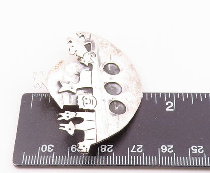 MEXICO 925 Sterling Silver  Vintage Noah's Arc Oxidized Brooch Pin  BP5040