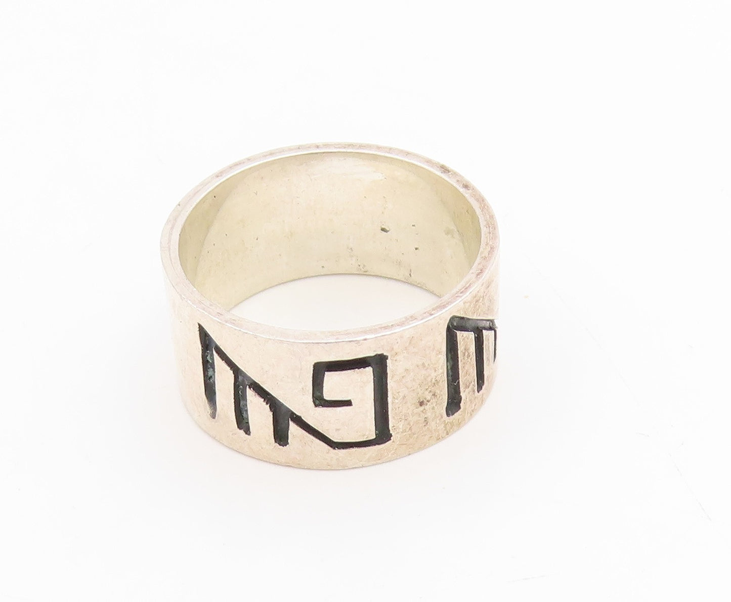 925 Sterling Silver Vintage Ring POLAND Geometric Symbol Wide Band Sz 7 RG34861