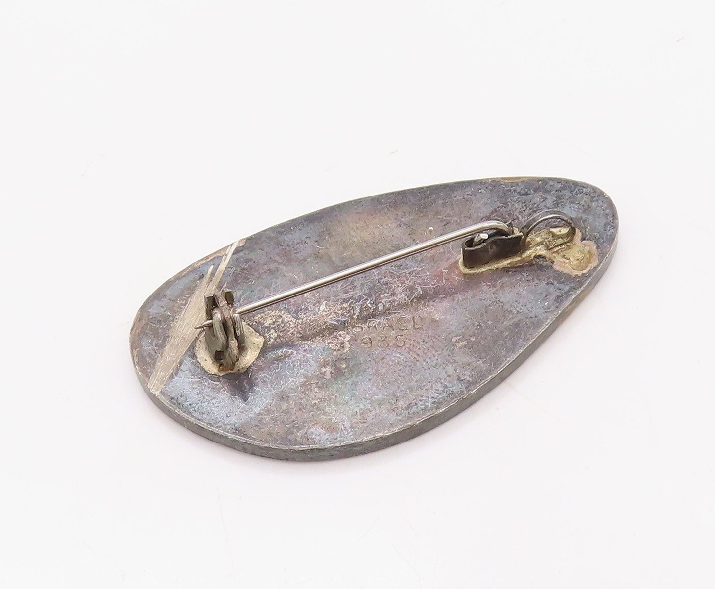 925 Sterling Silver Vintage Brooch Pin ISRAEL Crushed Glass Work Leaf   BP11218