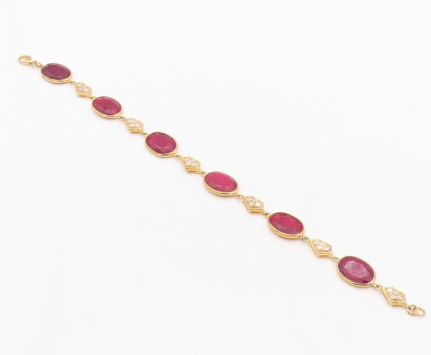 925 Sterling Silver Vintage Bracelet Gold Plated Diamonds & Oval Ruby  BT10838