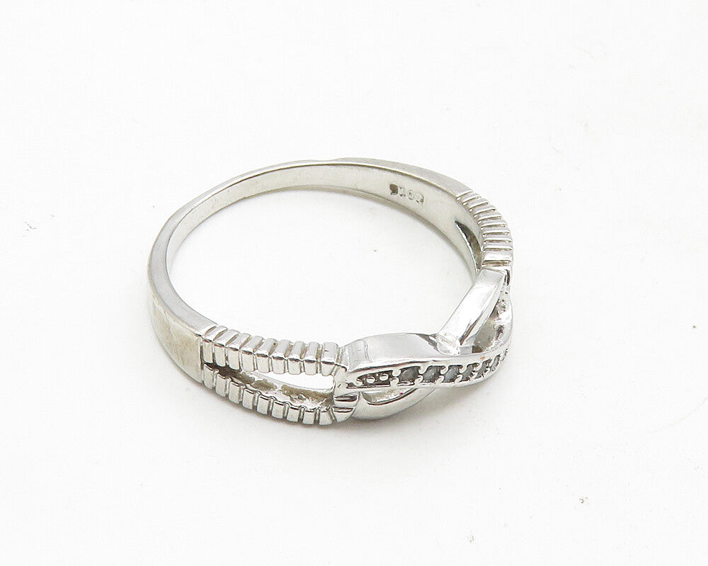 925 Sterling Silver  Petite Topaz Infinity Swirl Shiny Band Ring Sz 9.5 RG9948