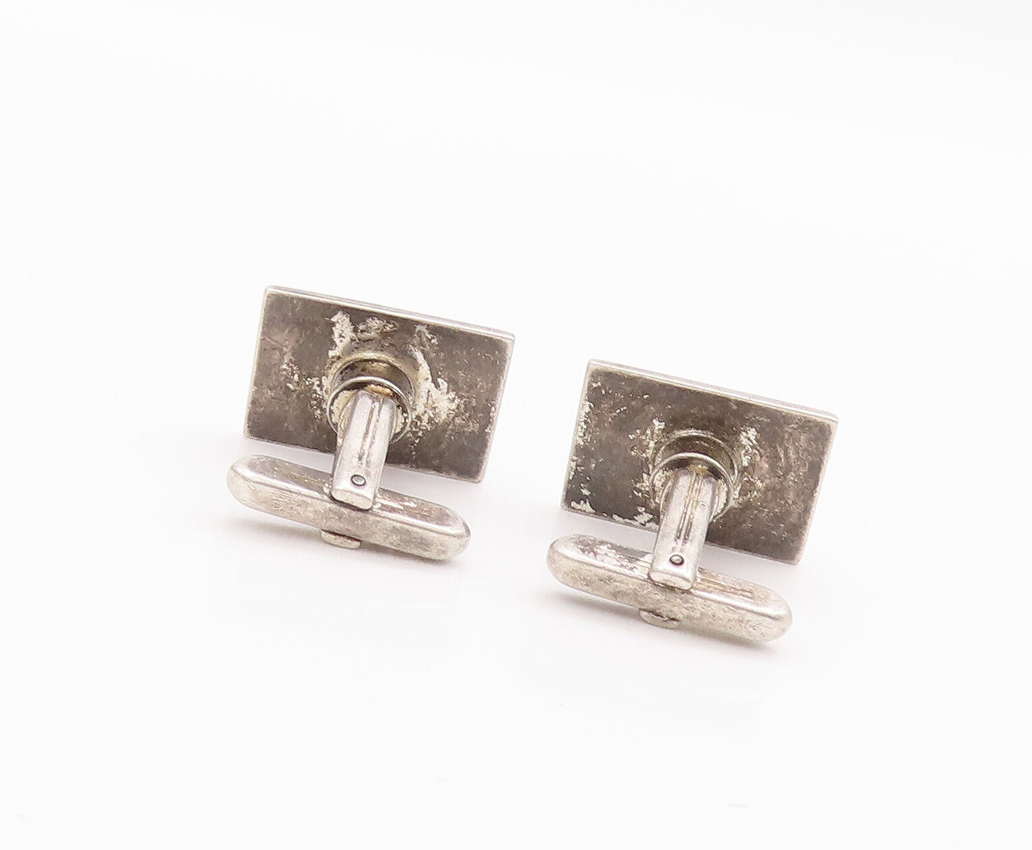 925 Sterling Silver Vintage Cuff Links Solid Rectangle Carved Squares  TR3756