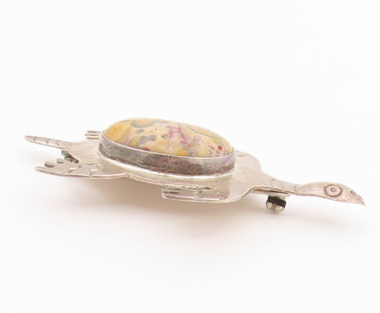 925 Sterling Silver Vintage Brooch Pin CII MEXICO Jasper Sea Turtule  BP12597