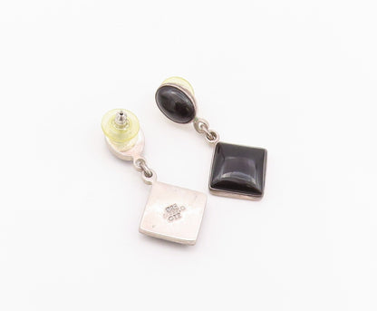 925 Sterling Silver Vintage Earrings MEXICO Oval & Square Dangling Onyx  EG13619