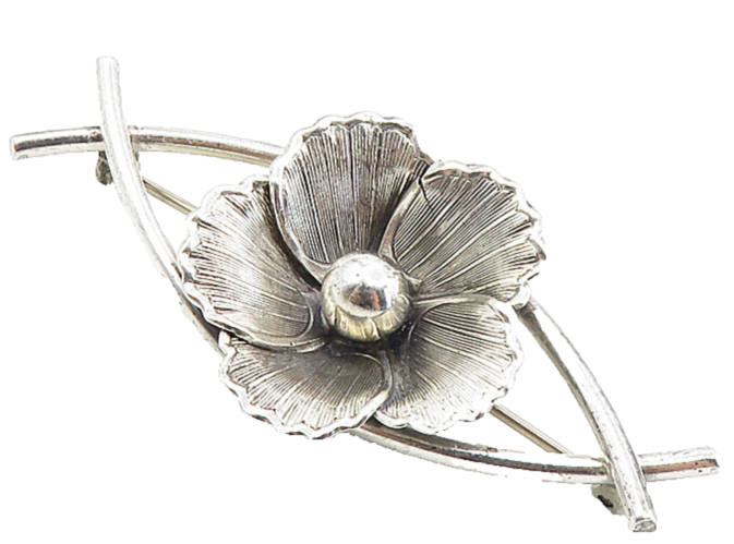 BEAU 925 Sterling Silver  Vintage Shiny Single Flower Motif Brooch Pin  BP3304