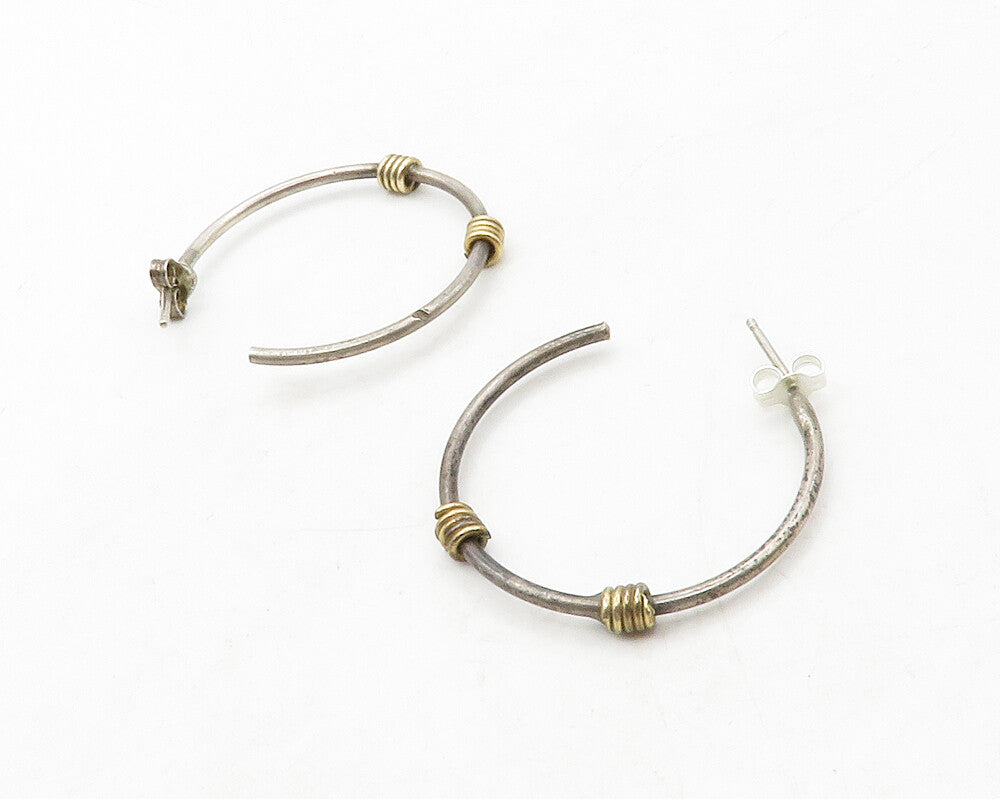 925 Sterling Silver  Vintage Two Tone Wire Wrapped JHoop Earrings  EG6707