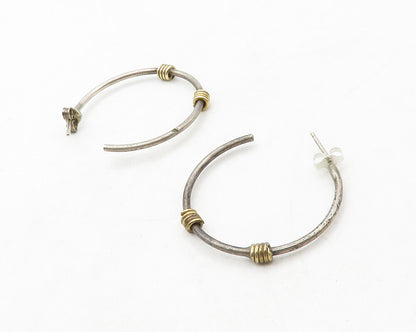 925 Sterling Silver  Vintage Two Tone Wire Wrapped JHoop Earrings  EG6707