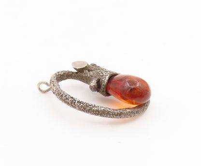 925 Sterling Silver Vintage Pendant Honey Amber Twisted Branch Motif  PT25907