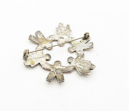 925 Sterling Silver  Vintage People Holding Hands Unity Brooch Pin  BP1451