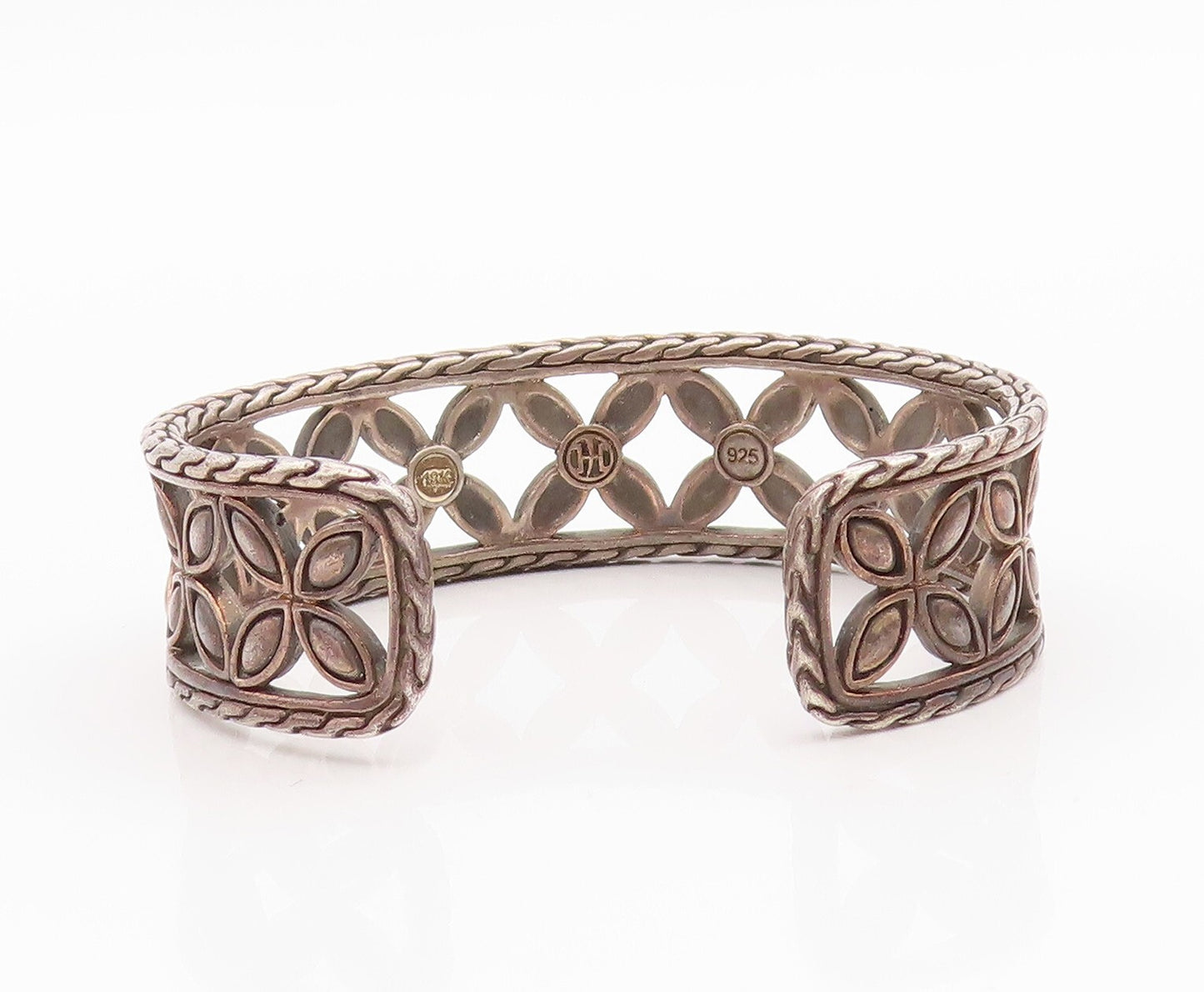 18k Gold 925 Sterling Silver Vintage Bracelet JOHN HARDY Floral Cut Cuff BT10999
