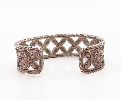 18k Gold 925 Sterling Silver Vintage Bracelet JOHN HARDY Floral Cut Cuff BT10999