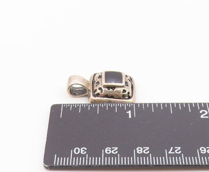 925 Sterling Silver  Vintage Inlaid Black Onyx Square Dome Pendant  PT21153