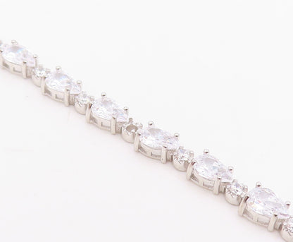 925 Sterling Silver Vintage Bracelet Multi Shape CZ Elegant Tennis Link  BT11880