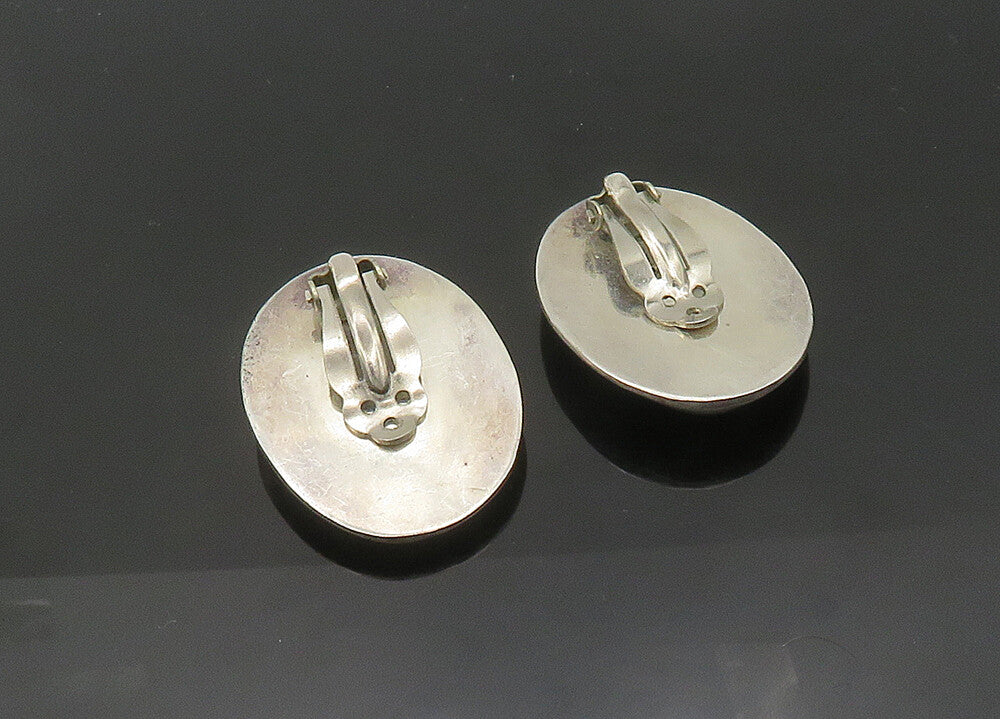 MEXICO 925 Silver  Vintage Shiny Modernist Non Pierce Drop Earrings  EG10514