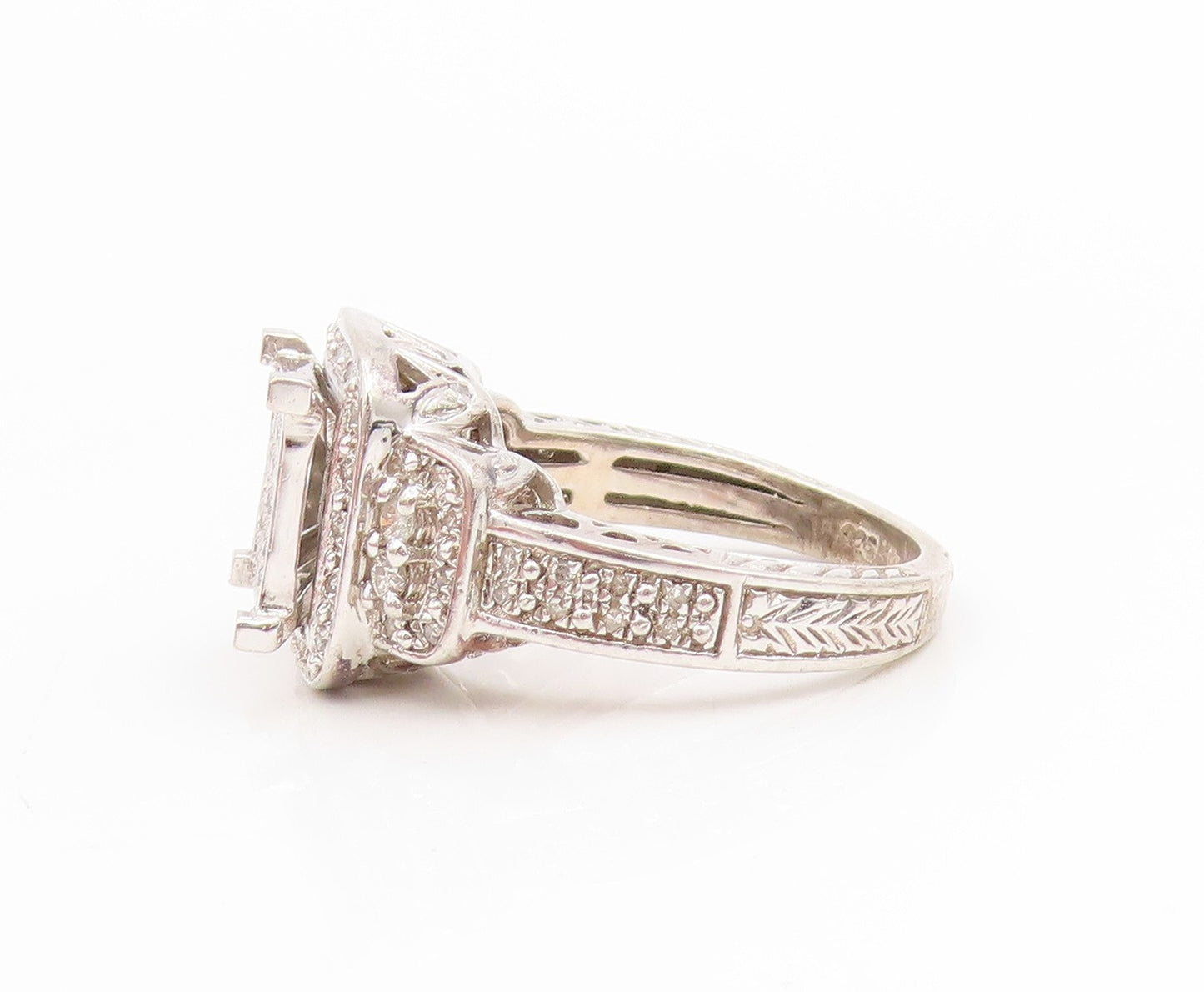 925 Sterling Silver Vintage Ring Genuine Diamonds Cluster Band  Sz 7.5  RG34432