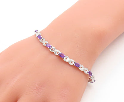 925 Sterling Silver  Faceted Amethyst  XO Tennis Bracelet  BT1092