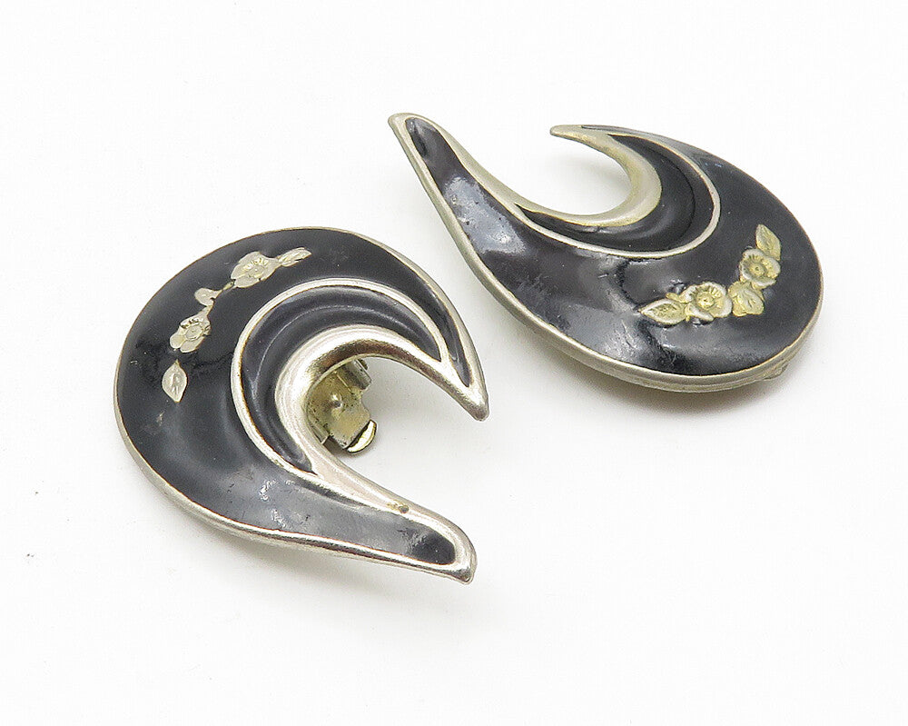 925 Sterling Silver  Vintage Enamel Coated Floral Non Pierce Earrings  EG5697