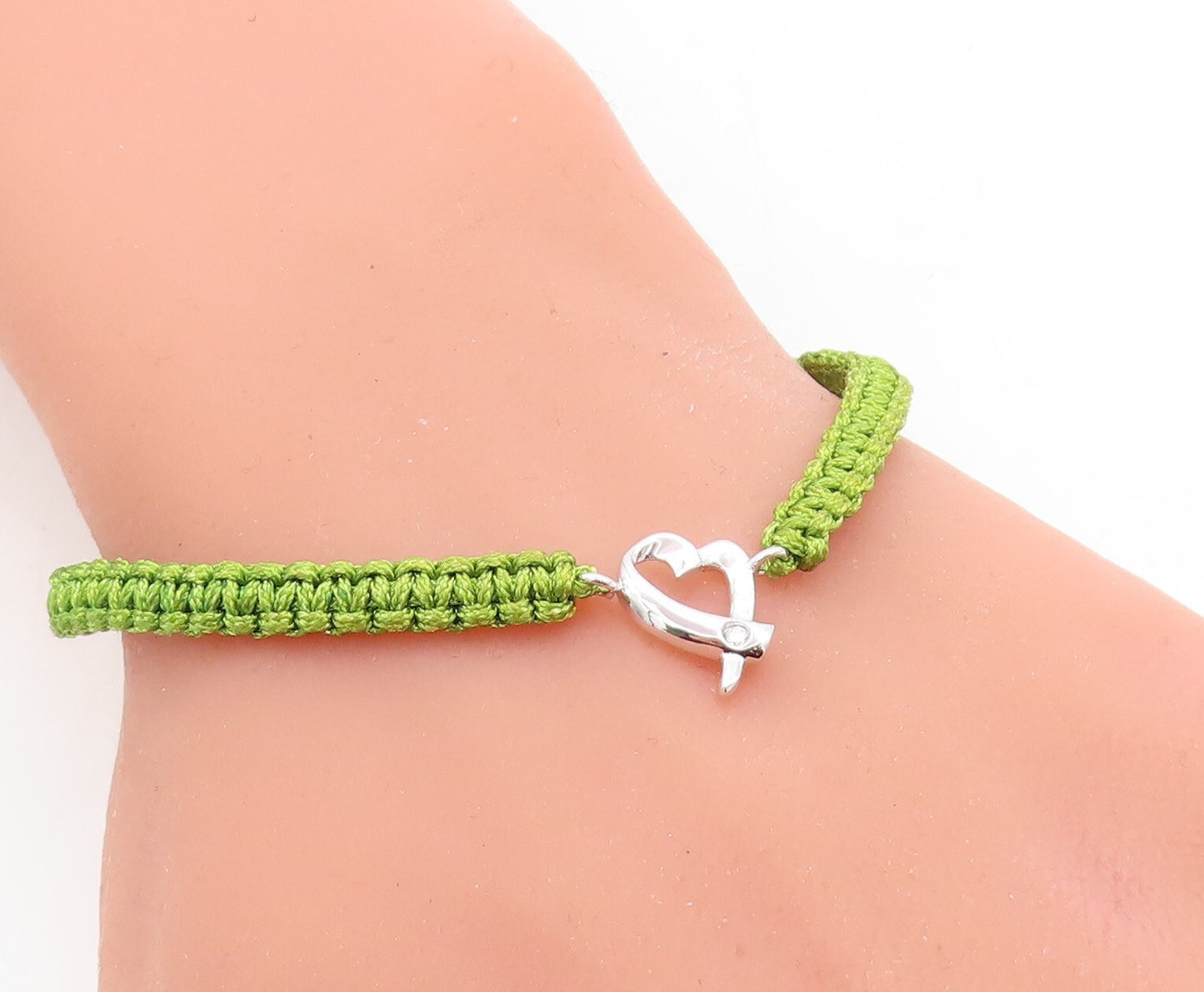 925 Silver  Cubic Zirconia Love Heart Adjustable Friendship Bracelet  BT1073