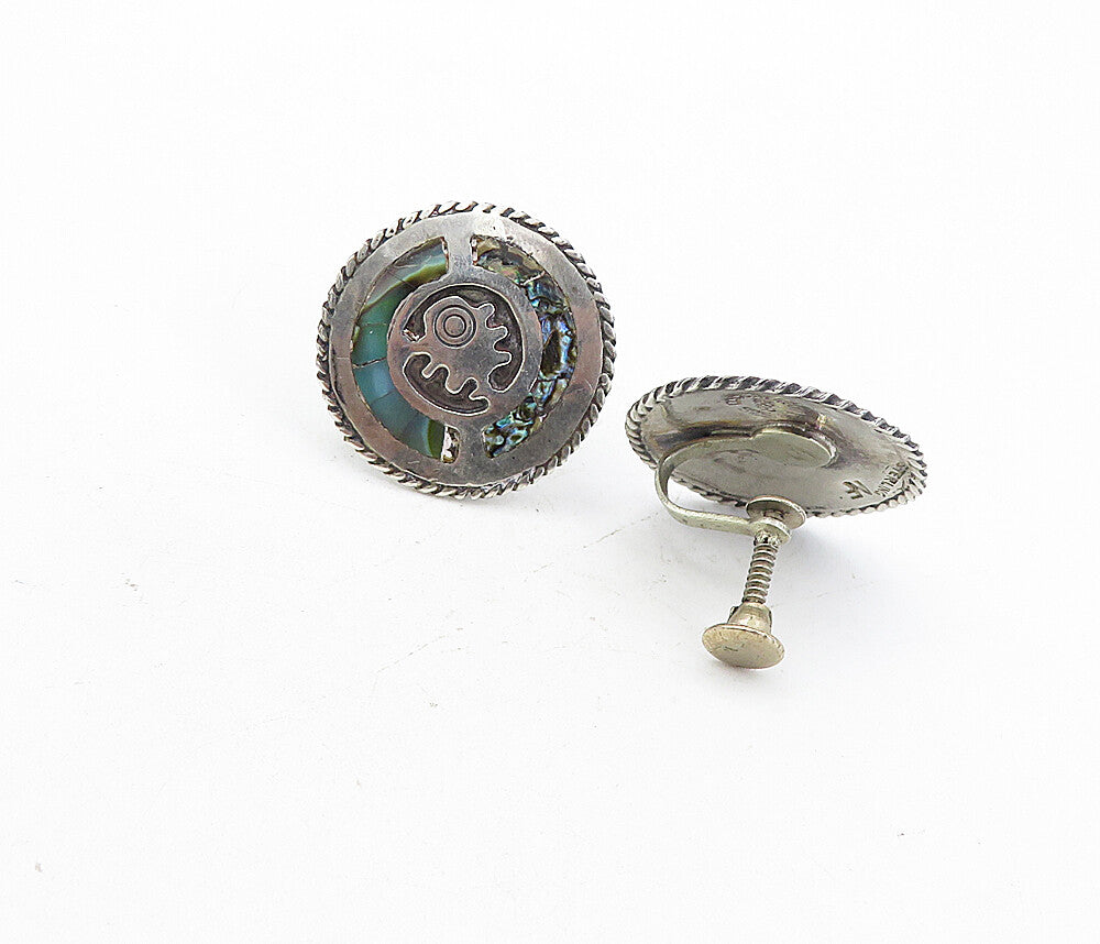 RRB MEXICO 925 Sterling Silver  Vintage Abalone Non Pierce Earrings  EG4181