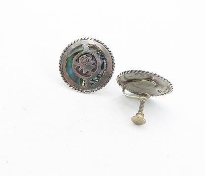 RRB MEXICO 925 Sterling Silver  Vintage Abalone Non Pierce Earrings  EG4181