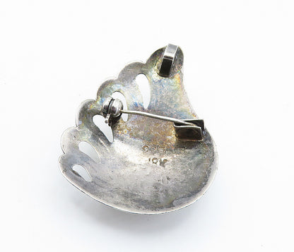 925 Sterling Silver  Vintage Dark Tone Hammered Wing Motif Brooch Pin  BP2770