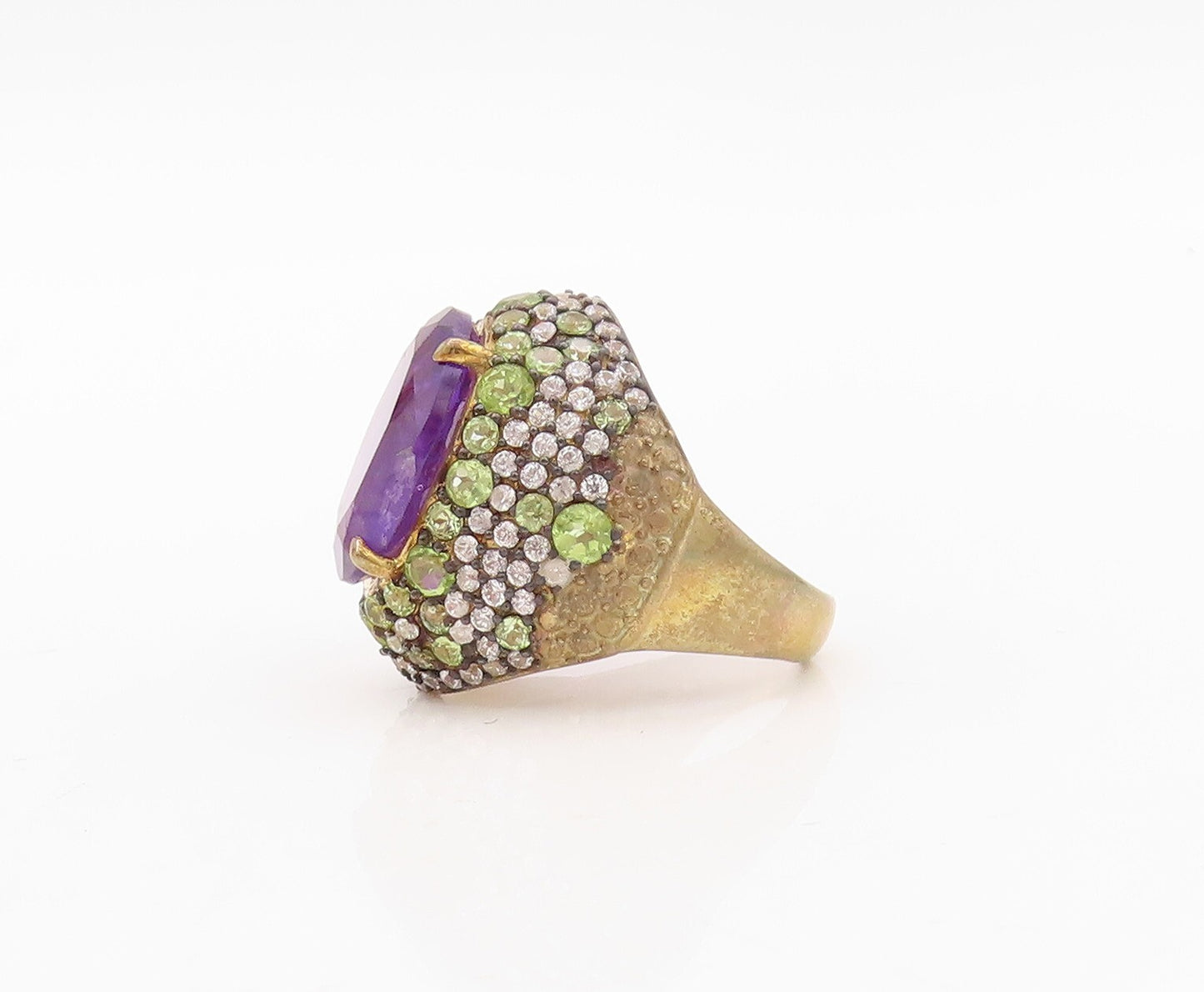 925 Sterling Silver Vintage Ring Gold Plate Amethyst Peridot & CZ  Sz 7  RG30160