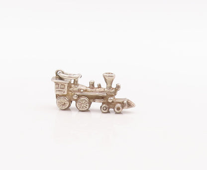 925 Sterling Silver Vintage Pendant Mini Carved Train Engine Charm  PT23472