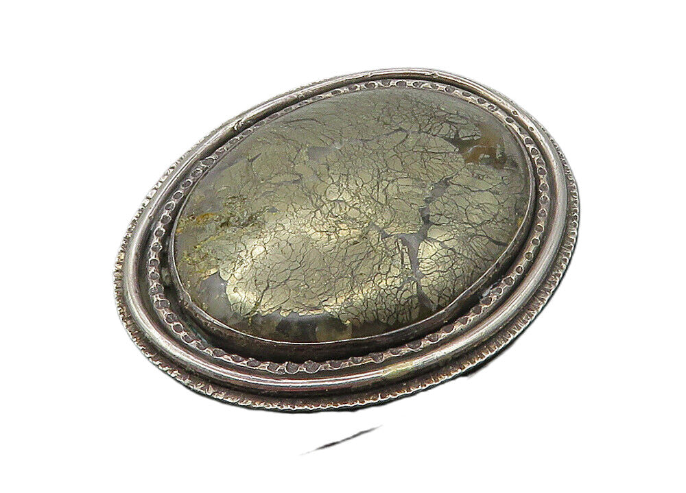 925 Sterling Silver  Vintage Modernist Gemstone Etched Border Pendant  PT7429
