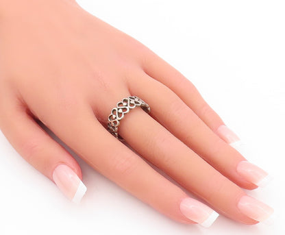925 Sterling Silver Vintage Ring Cutout Up & Down Heart Wave  Sz 8.5  RG28803