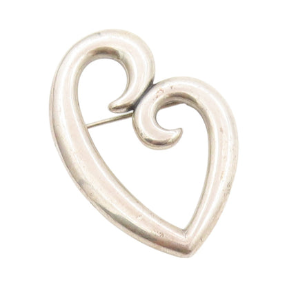 925 Sterling Silver Vintage Brooch JAMES AVERY Swirly Cutout Love Heart  BP11610