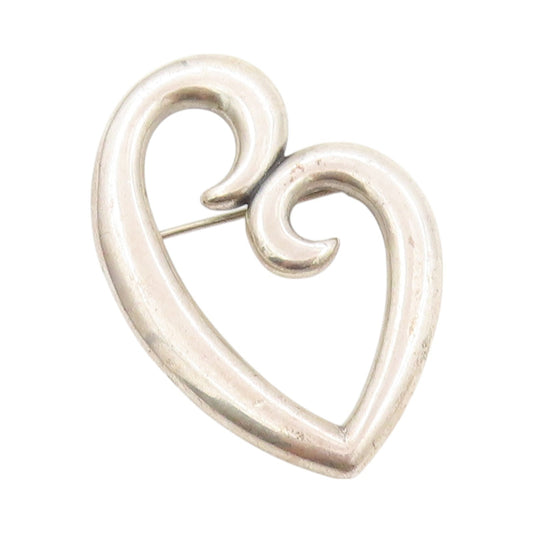 925 Sterling Silver Vintage Brooch JAMES AVERY Swirly Cutout Love Heart  BP11610