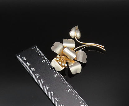 925 Silver  Vintage Two Tone Cubic Zirconia Stem Flower Brooch Pin  BP9914