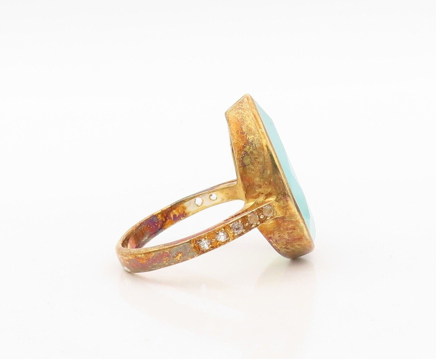 925 Sterling Silver Vintage Ring Gold Plated Drop Shape Gemstone  Sz 8  RG30390