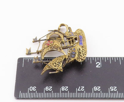 925 Sterling Silver  Vintage Antique Filigree Sailing Ship Brooch Pin  BP7896
