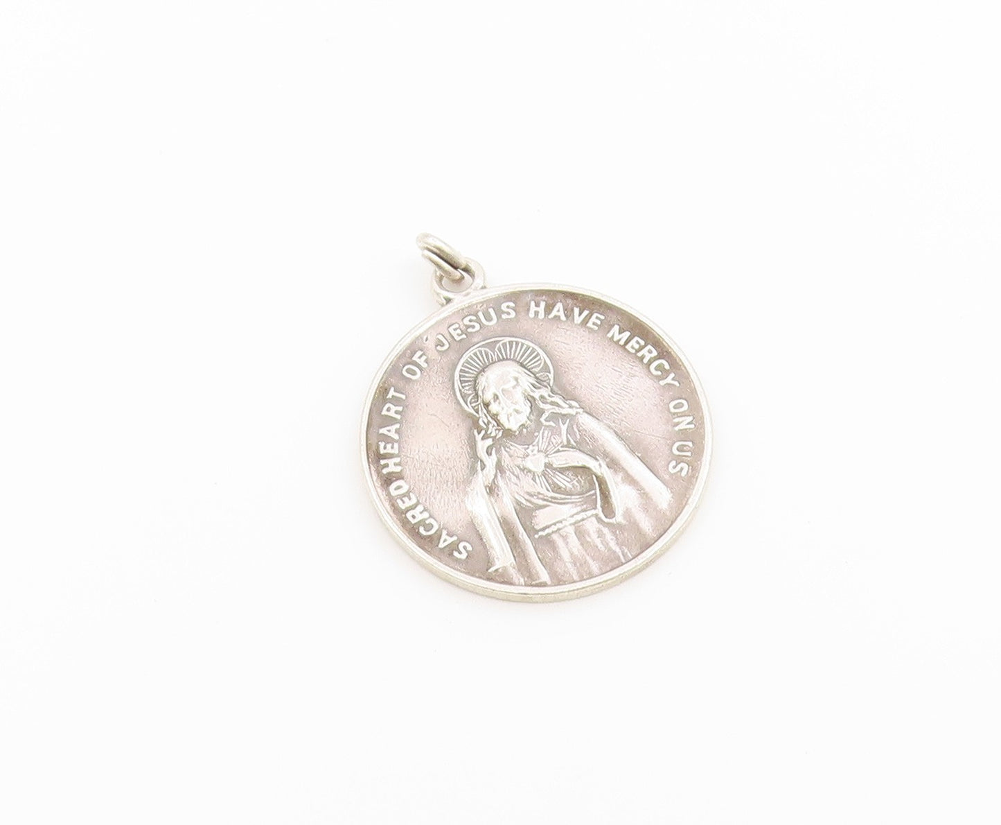 925 Sterling Silver Vintage Pendant Sacred Heart of Jesus Medallion  PT26569
