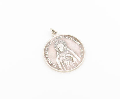 925 Sterling Silver Vintage Pendant Sacred Heart of Jesus Medallion  PT26569