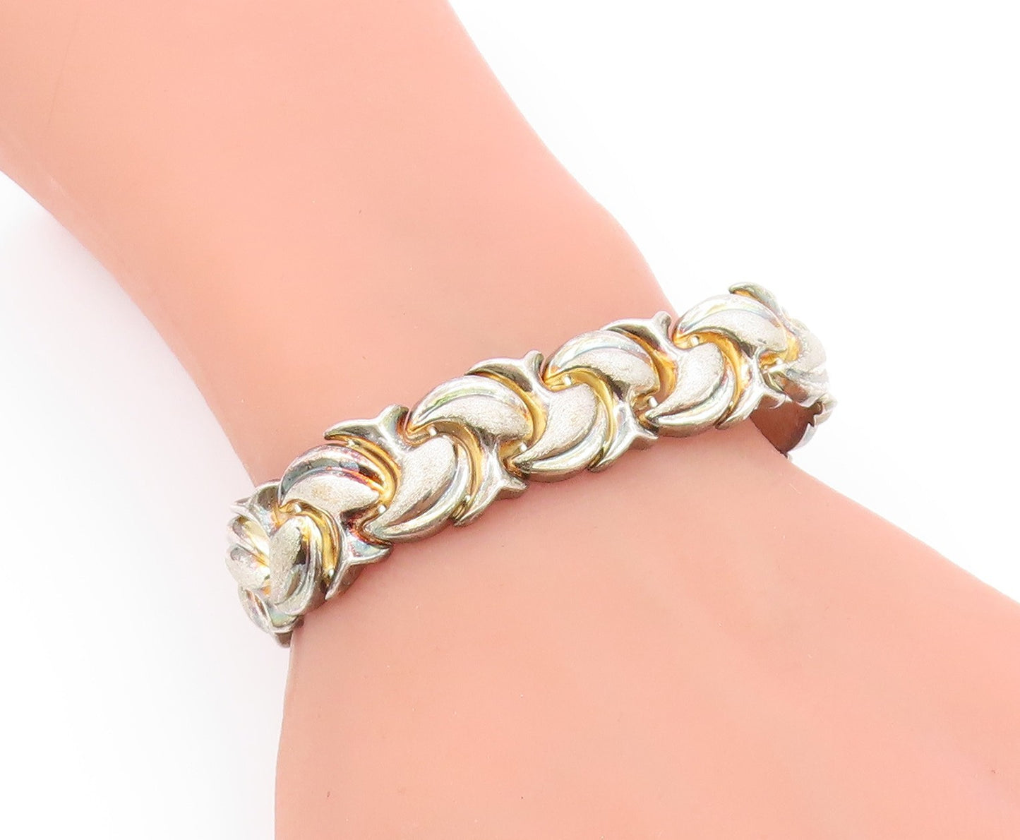 925 Silver  Vintage Brushed & Polished Swirl Abstract Link Bracelet  BT9497
